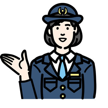recommend clip art: 笑顔で説明をしている警察官の女性
                    