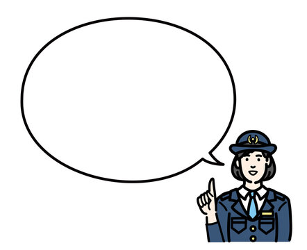 recommend clip art: 吹き出しで提案する警察官の女性
                    