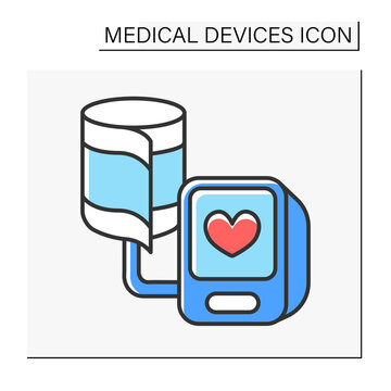  Blood pressure monitor color icon. Spirometer, pulse oximeter. Records health data. Medical devices concept. Isolated vector illustration