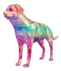 Dog Low Poly on white background.3D Rendering,Illustration
