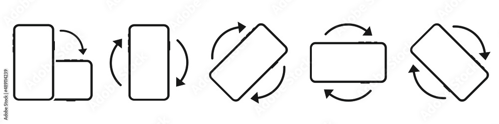 Poster rotate smartphone icon set isolated on white background. mobile screen rotation. horisontal or verti