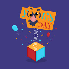 April fools day with box, surprise,s and icons. Good For greeting cards, banners, flyers, etc. vector art illustration design
