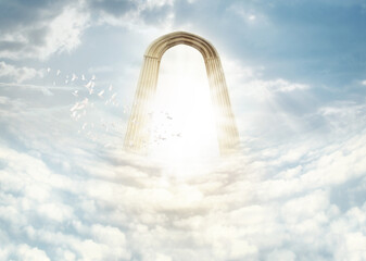 Heaven in the heavens. Shot of the Pearly Gates above the clouds. - obrazy, fototapety, plakaty