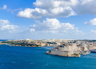 Malta: 03-09-2021: View to Grand Harbor from Upper Barrakka Gardens in the morning day, Valetta, Malta.