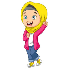 Happy muslim girl cartoon on white background