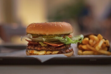 Close-up of a tasty homemade hamburger.