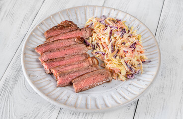 Beef steak with coleslaw salad