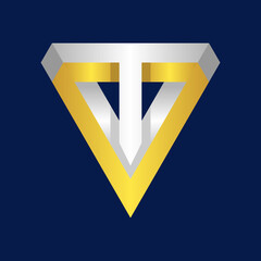 VT or TV monogram logo in gold color