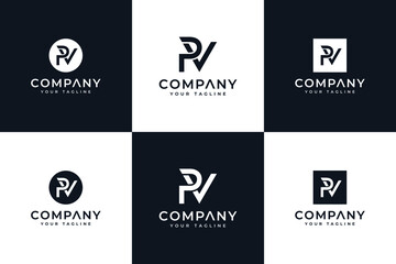 set of letter pv logo creative design