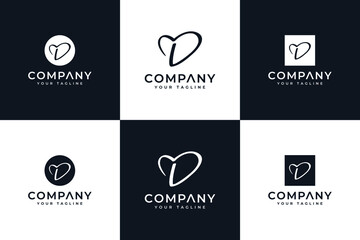 set of letter d love logo creative design - obrazy, fototapety, plakaty