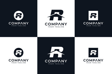 set of letter r house logo creative design - obrazy, fototapety, plakaty
