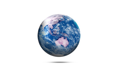 Blue Planet Earth Showing Australia Continent. 3D Render Global Sphere Map  isolated on white Background.