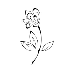 ornament 2225. blooming flower with large petals on the stem with leaves. graphic decor