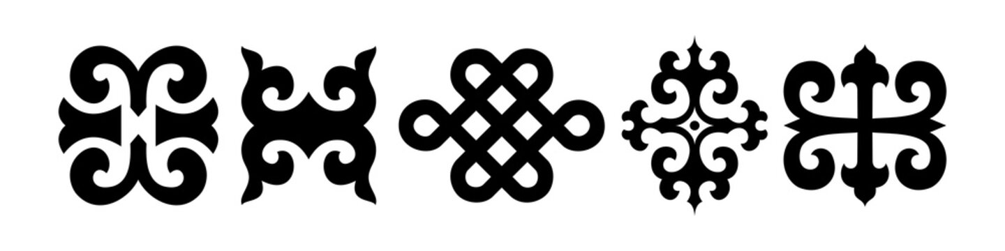 Elements of Mongolian ornament, symbols on a white background, vector design