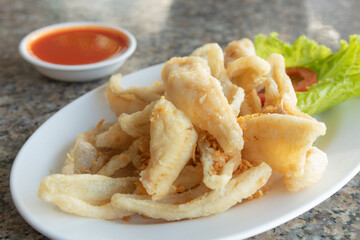 Garlic Fried Fish with Chili Sauce, Thai Seafood