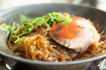 Steamed Crab with Vermicelli in pot, Thai food