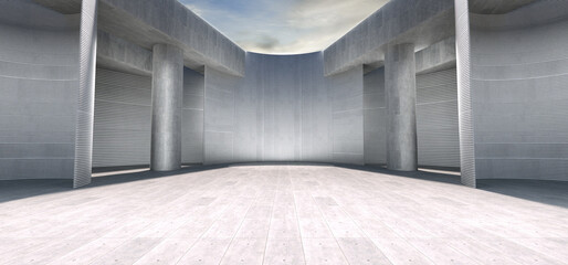 Advanced background High end scenario concrete wall 3D rendering booth Exhibition hall  technology