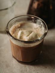 Delicious iced coffee with ice cream. Selective focus. Shallow depth of field.