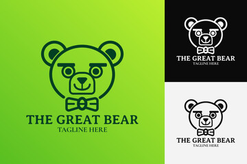 cute bear logo design wearing bow tie for business logo