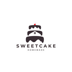 sweet cake chocolate cherry  home made logo vector icon symbol illustration design