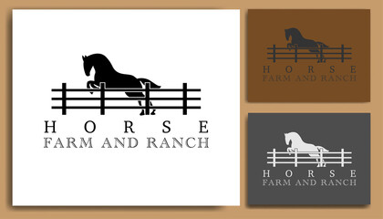 Horse silhouette farm for vintage retro rustic countryside western country farm ranch logo design vector