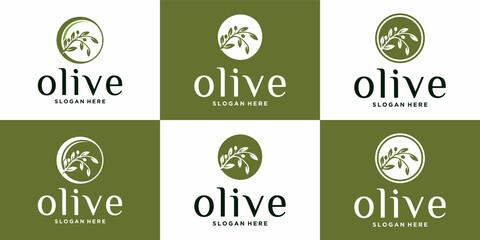 olive oil logo, organic products, collection of beautiful model olive emblems for oil and medicine