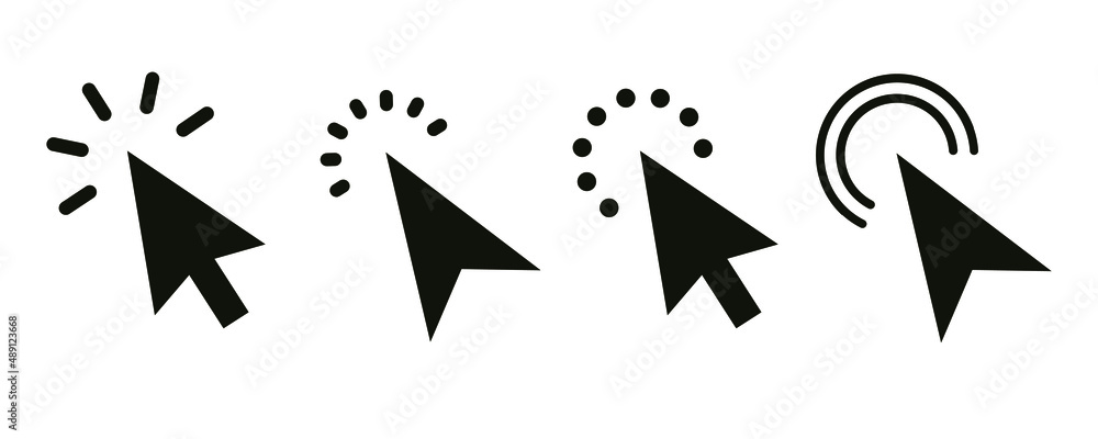 Poster Mouse Click Pointer Icon Set and Computer Mouse Flat Design.