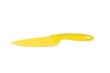 Classic yellow kitchen knife isolated on a white background.