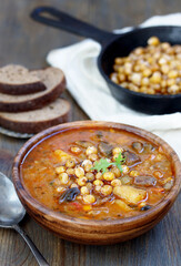 CHICKPEA AND BEEF STEW, soup with chickpeas and meat, hearty chowder, latin cuisine