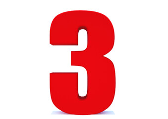 3d Red number 3 isolated on white background