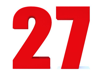 3d Red number 27 isolated on white background