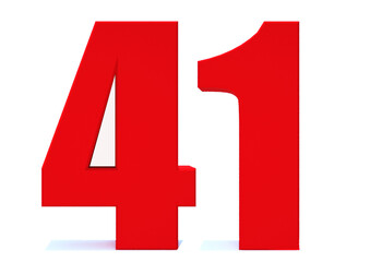 Fototapeta premium 3d Red number 41 isolated on white background