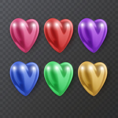 Set of 3d Red Heart. Love symbol isolated on Dark background. Vector illustration