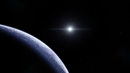 Fototapeta premium planet suitable for colonization, earth-like planet in far space, planets background 3d render