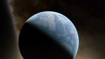 planet suitable for colonization, earth-like planet in far space, planets background 3d render