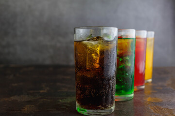 Category soft drink in a glass with ice