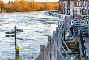 Bewdley floods partially submerge a tourist signpost,Bewdley Bridge,Worcestireshire,England,UK.