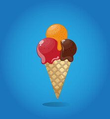 Ice cream with cone in flat design.