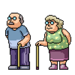 pixel art old couple forever