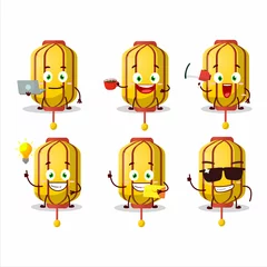 Fotobehang Yellow chinese long lamp cartoon character with various types of business emoticons © kongvector