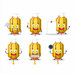 Cartoon character of yellow chinese long lamp with various chef emoticons