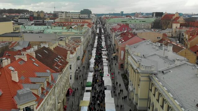Aerial view of Kaziuko muge, traditional Easter market held every March in Old Town