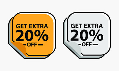 Up to 20 percent Discount. Square sticker with offer message. Sale offer price sign. Special offer symbol. Save 20 percentages. Sticker mockup banner. Discount tag badge shape. Vector design shopping