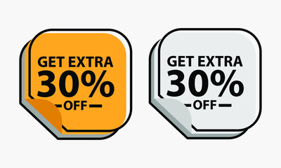 Up to 30 percent Discount. Square sticker with offer message. Sale offer price sign. Special offer symbol. Save 30 percentages. Sticker mockup banner. Discount tag badge shape. Vector design shopping