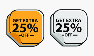 Up to 25 percent Discount. Square sticker with offer message. Sale offer price sign. Special offer symbol. Save 25 percentages. Sticker mockup banner. Discount tag badge shape. Vector design shopping