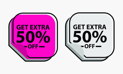 Up to 50 percent Discount. Square sticker with offer message. Sale offer price sign. Special offer symbol. Save 50 percentages. Sticker mockup banner. Discount tag badge shape. Vector design shopping