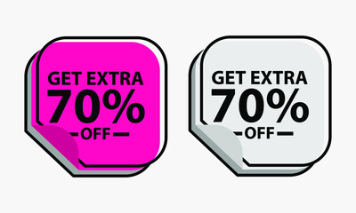 Up to 70 percent Discount. Square sticker with offer message. Sale offer price sign. Special offer symbol. Save 70 percentages. Sticker mockup banner. Discount tag badge shape. Vector design shopping