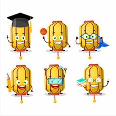 School student of yellow chinese long lamp cartoon character with various expressions