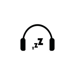 Headphone and sleep symbol icon, flat, silhouette, music icon design