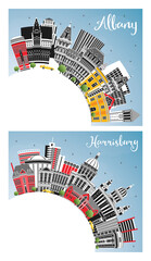 Harrisburg Pennsylvania and Albany New York City Skyline Set.